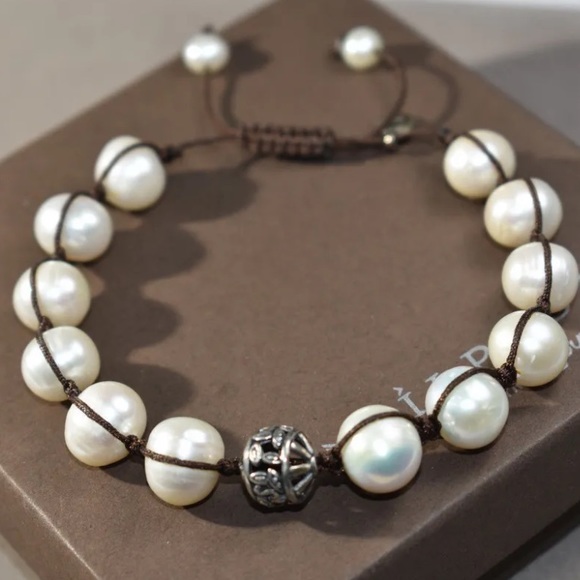 Silpada Vintage Sterling Silver & Genuine Large Pearls Brown Corded Bracelet - Picture 7 of 7